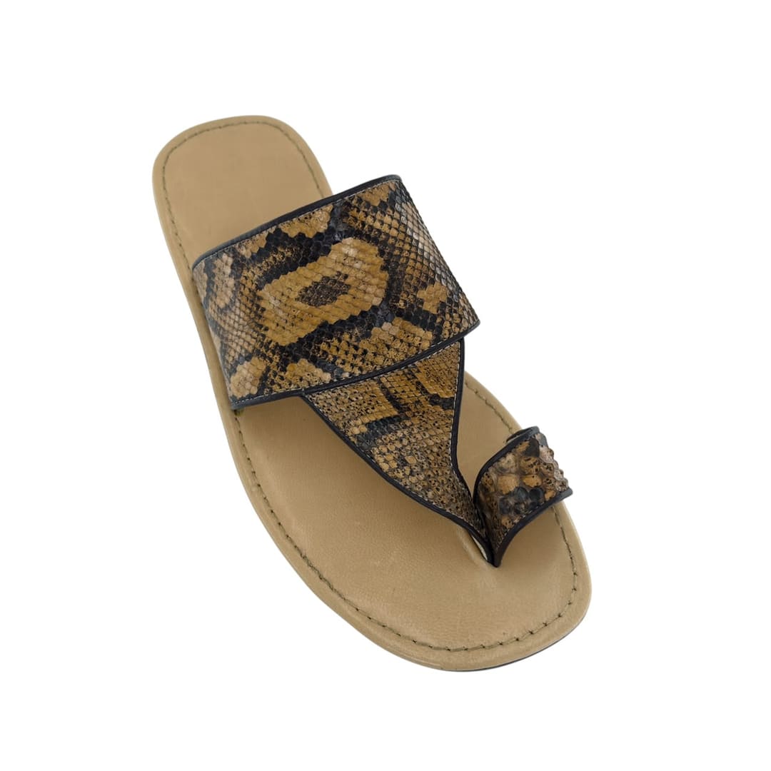 Python-panelled leather slide sandal